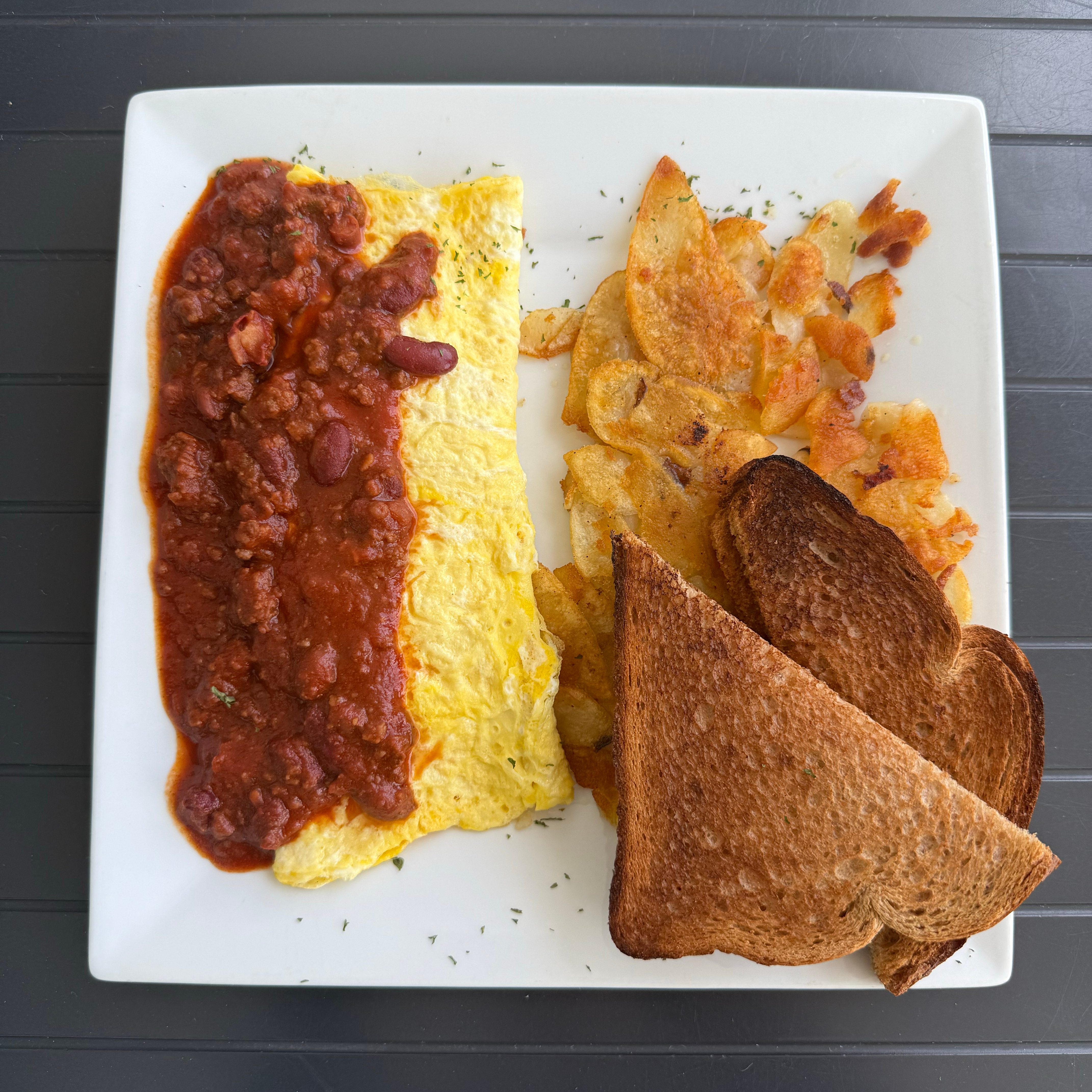 Chili & Cheese Omelet.