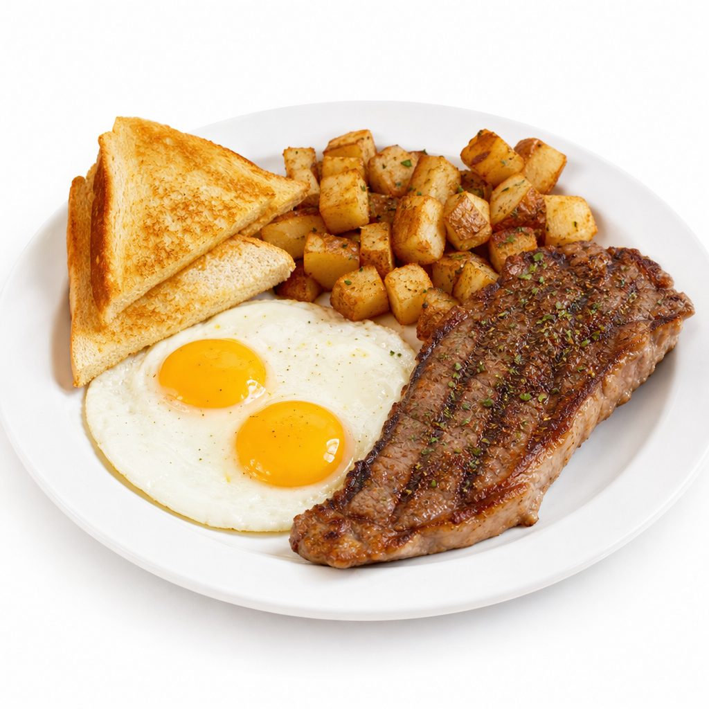Two Eggs with Strip Steak.